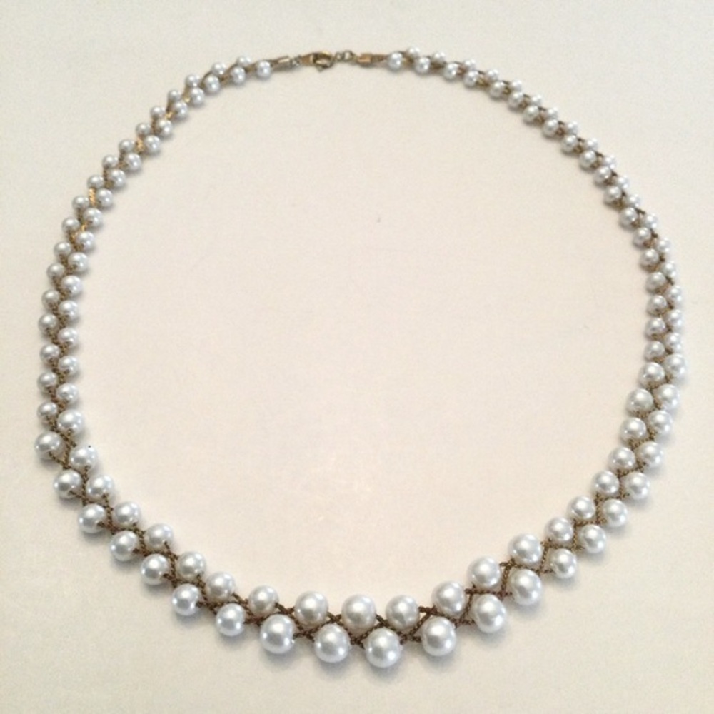Faux Pearls Vintage necklace Twisted With Chain 18”